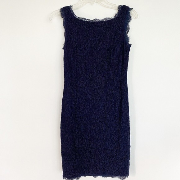 Adrianna Papell Dresses & Skirts - Adrianna Papell Womens Sheath Dress Blue Floral Lace Sleeveless Scoop Neck Sz 4